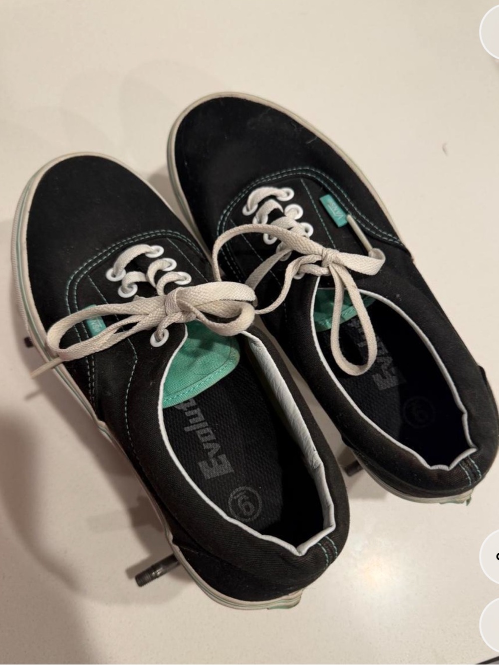 Vans Black Canvas Skate Shoes with Teal Accents